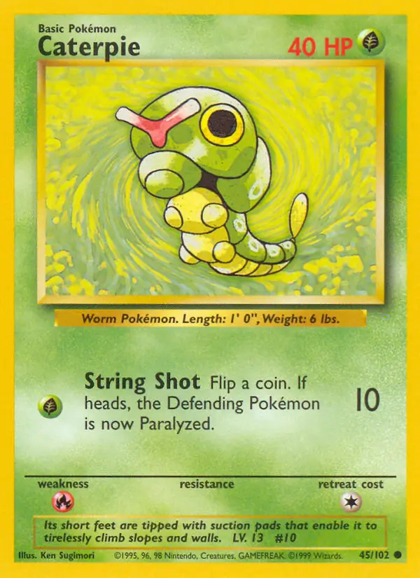 Caterpie Pokemon card from Base Set Unlimited