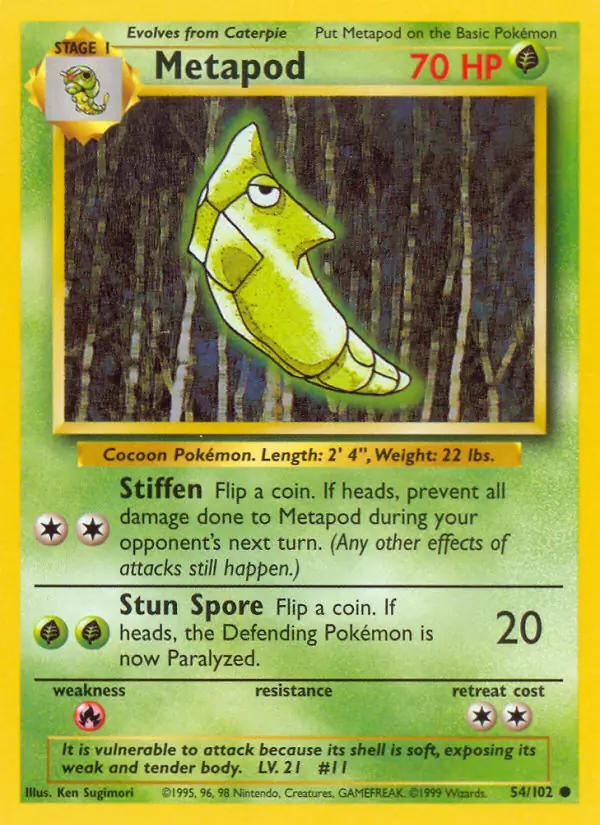 Metapod Pokemon card from Base Set Unlimited