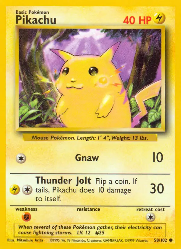 Pikachu Pokemon card from Base Set Unlimited