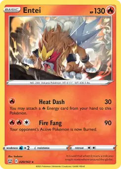 Entei Pokemon card from Battle Styles