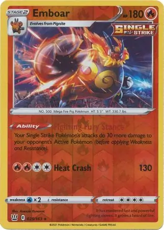 Emboar Reverse Holo Pokemon card from Battle Styles
