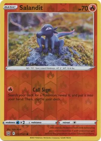 Salandit Reverse Holo Pokemon card from Battle Styles