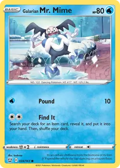 Galarian Mr. Mime Pokemon card from Battle Styles