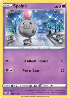 Spoink Pokemon card from Battle Styles