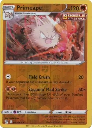 Primeape Reverse Holo Pokemon card from Battle Styles