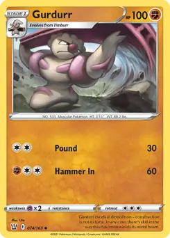 Gurdurr Pokemon card from Battle Styles