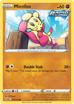 Mienfoo Pokemon card from Battle Styles