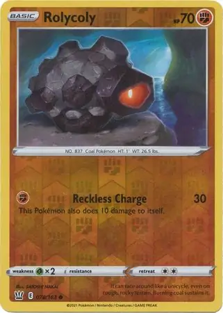 Rolycoly Reverse Holo Pokemon card from Battle Styles