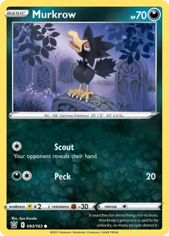 Murkrow Pokemon card from Battle Styles