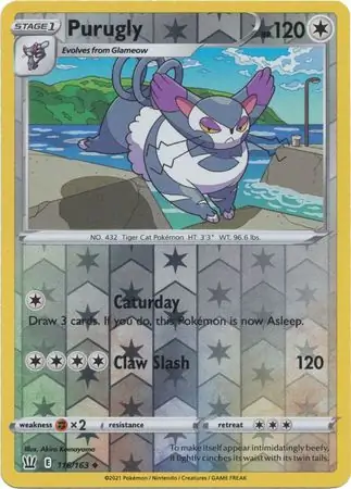 Purugly Reverse Holo Pokemon card from Battle Styles