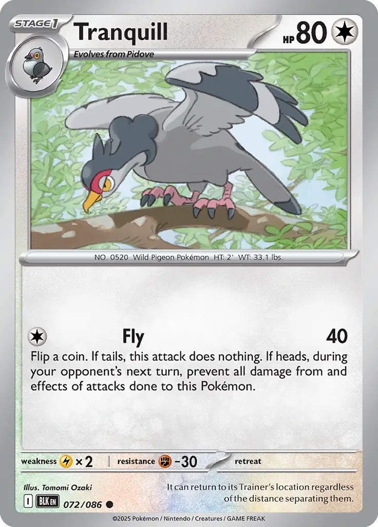 Tranquill Pokemon card from Black Bolt