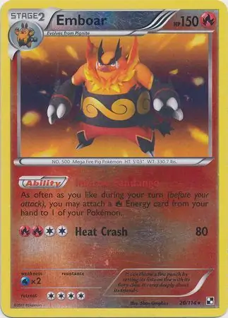 Emboar Reverse Holo Pokemon card from Black and White