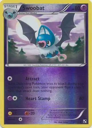 Swoobat Reverse Holo Pokemon card from Black and White