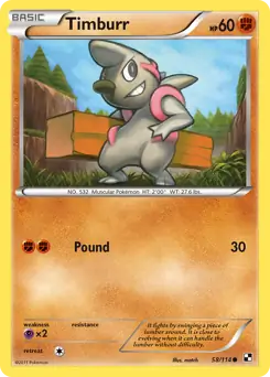 Timburr Pokemon card from Black and White