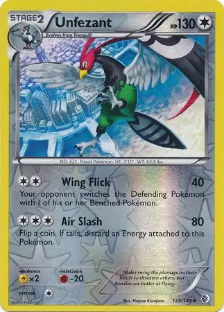 Unfezant Reverse Holo Pokemon card from Boundaries Crossed
