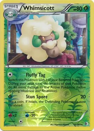 Whimsicott Reverse Holo Pokemon card from Boundaries Crossed