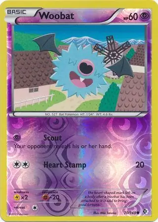 Woobat Reverse Holo Pokemon card from Boundaries Crossed
