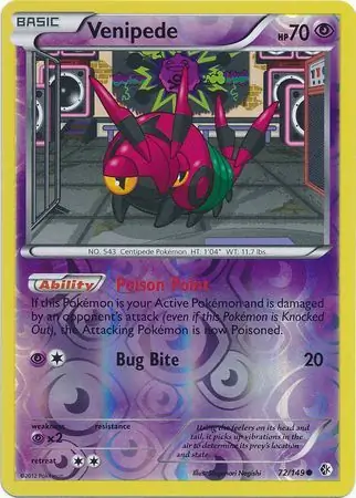 Venipede Reverse Holo Pokemon card from Boundaries Crossed