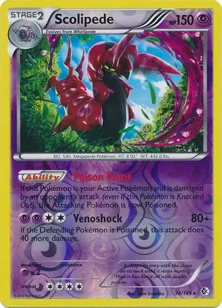Scolipede Reverse Holo Pokemon card from Boundaries Crossed