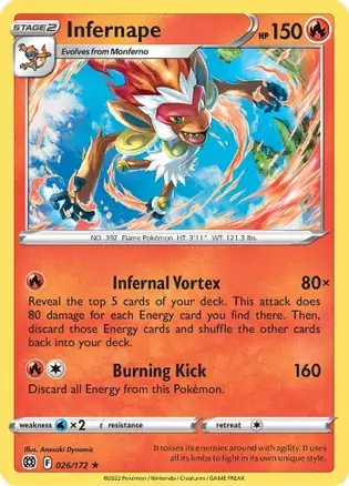 Infernape Pokemon card from Brilliant Stars