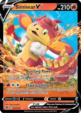 Simisear V Pokemon card from Brilliant Stars