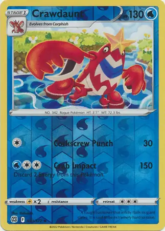 Crawdaunt Reverse Holo Pokemon card from Brilliant Stars