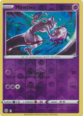 Mewtwo Reverse Holo Pokemon card from Brilliant Stars