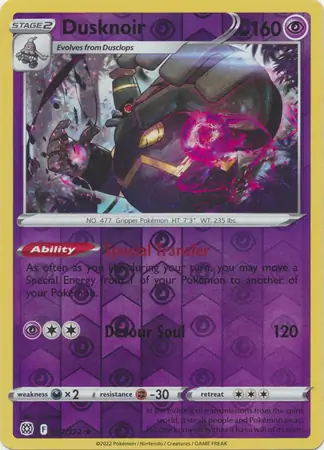 Dusknoir Reverse Holo Pokemon card from Brilliant Stars