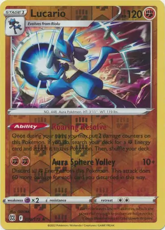 Lucario Reverse Holo Pokemon card from Brilliant Stars
