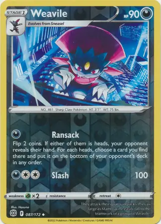 Weavile Reverse Holo Pokemon card from Brilliant Stars