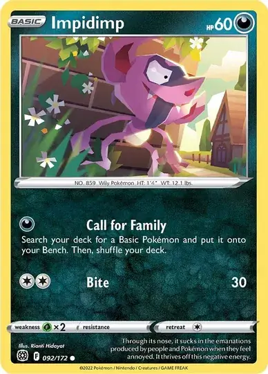 Impidimp Pokemon card from Brilliant Stars