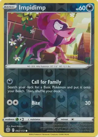 Impidimp Reverse Holo Pokemon card from Brilliant Stars