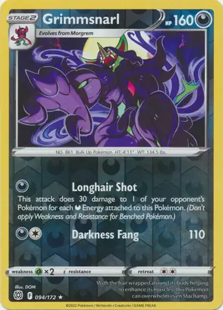 Grimmsnarl Reverse Holo Pokemon card from Brilliant Stars