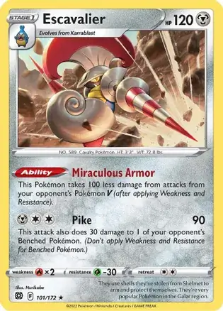Escavalier Pokemon card from Brilliant Stars