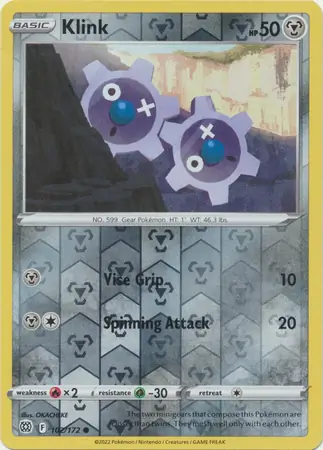 Klink Reverse Holo Pokemon card from Brilliant Stars