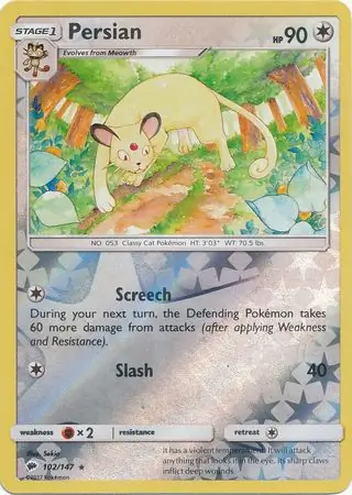 Persian Reverse Holo Pokemon card from Burning Shadows