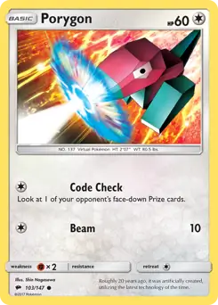 Porygon Pokemon card from Burning Shadows