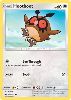 Hoothoot Pokemon card from Burning Shadows