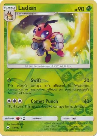 Ledian Reverse Holo Pokemon card from Burning Shadows