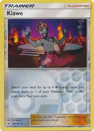 Kiawe Reverse Holo Pokemon card from Burning Shadows