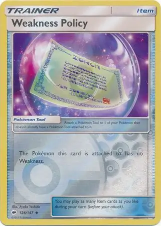 Weakness Policy Reverse Holo Pokemon card from Burning Shadows