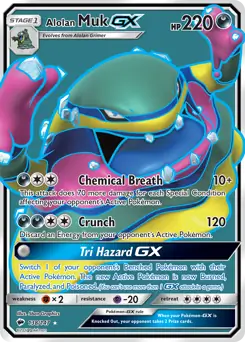 Full Art Alolan Muk GX Pokemon card from Burning Shadows