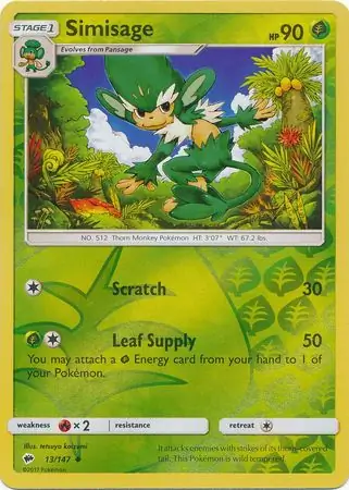 Simisage Reverse Holo Pokemon card from Burning Shadows