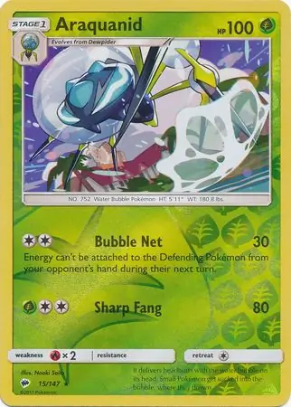 Araquanid Reverse Holo Pokemon card from Burning Shadows