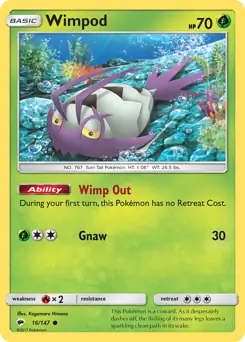 Wimpod Pokemon card from Burning Shadows