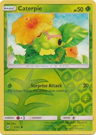 Caterpie Reverse Holo Pokemon card from Burning Shadows