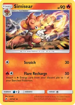 Simisear Pokemon card from Burning Shadows