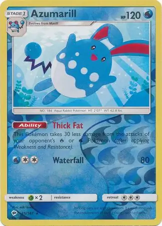 Azumarill Reverse Holo Pokemon card from Burning Shadows