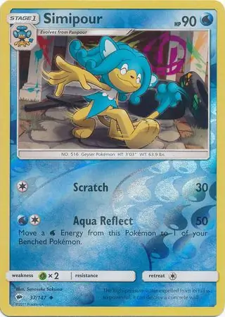Simipour Reverse Holo Pokemon card from Burning Shadows