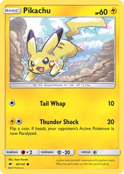 Pikachu Pokemon card from Burning Shadows